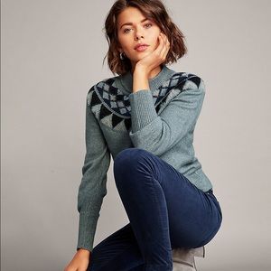 Ann Taylor Mock Neck Fairisle Sweater Teal XS
